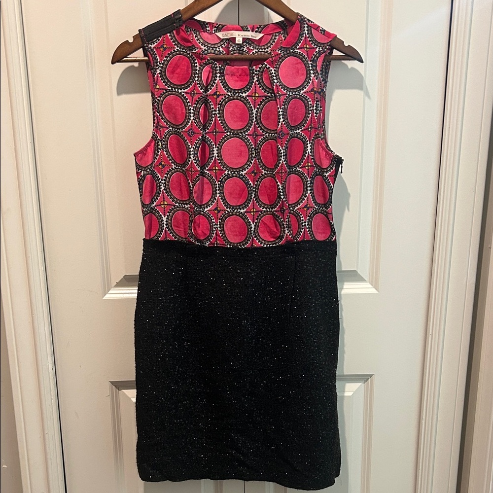Rachel Rachel Roy Pink Pattern Dress Black Sparkle Skirt Size 8